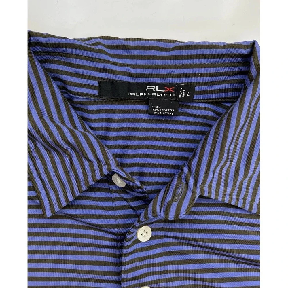 RLX Ralph Lauren Golf Polo Blue‎ Striped Martis Camp / Men's Large